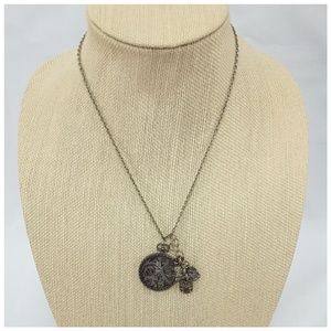 Silvertone 3 Dimensional Owls with Floral Pendent